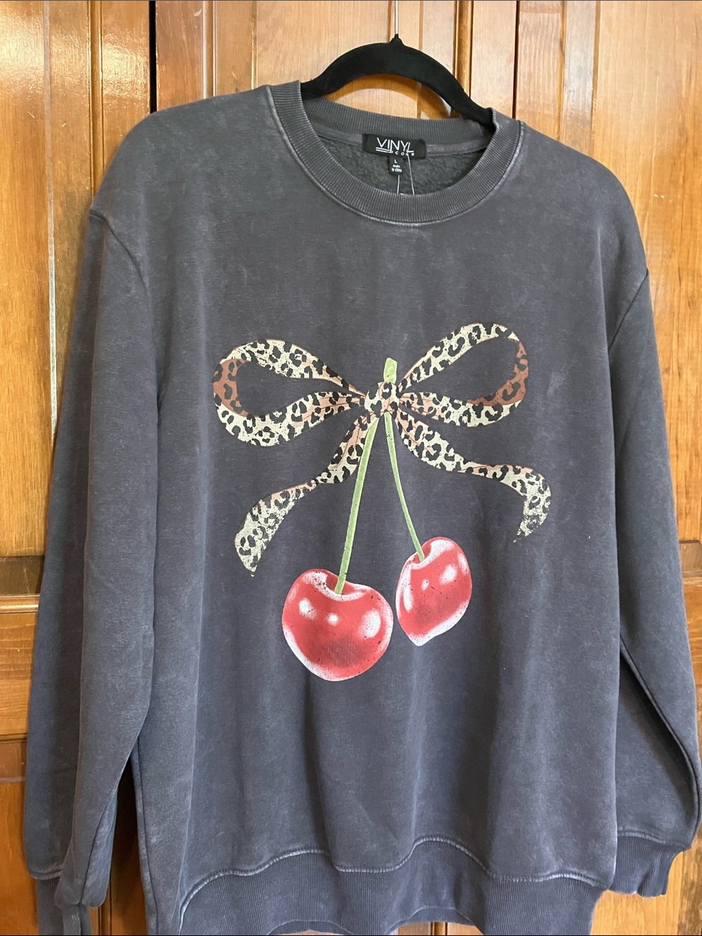 VINYL- Paris Black Cherry/Leopard Graphic Sweatshirt W FREE bracelet& hair clips
